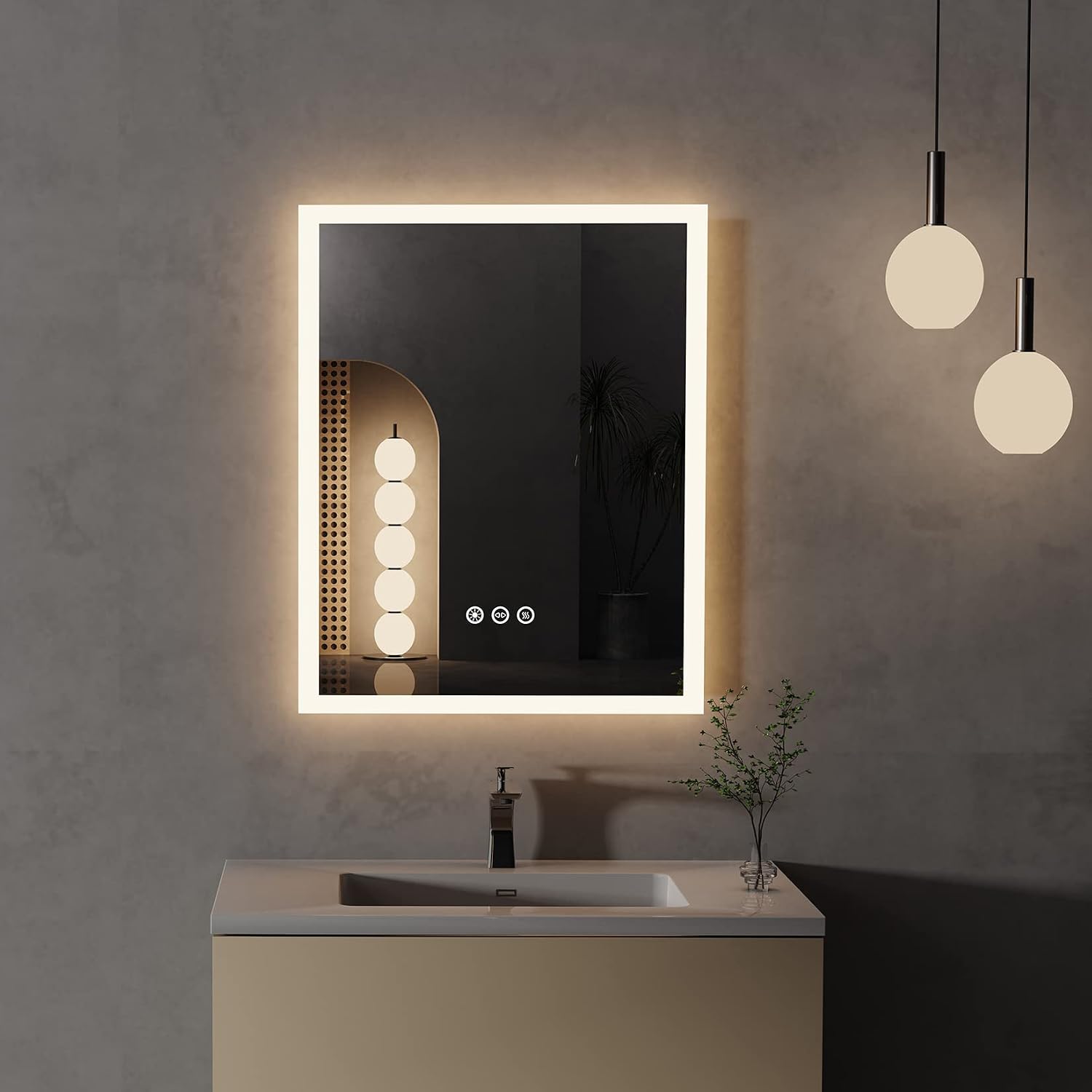 LUVODI LED Bathroom Mirror with Light, 40x50cm Dimmable 3-Colour, Anti-fog | Illuminated Wall Vanity Mirror, Backlit Brightness Adjustable, 3 Touch Buttons, Memory Function
