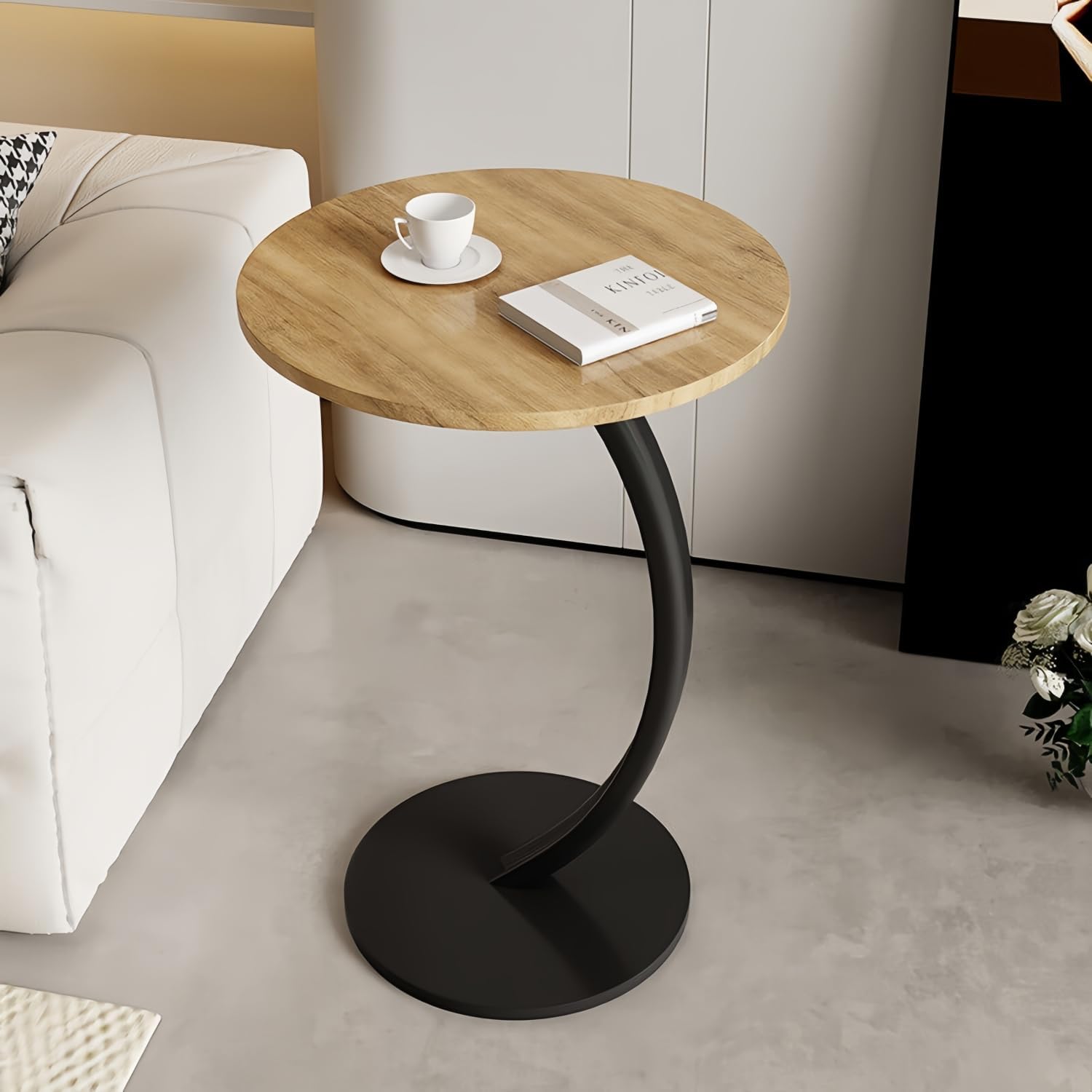 FENGSHENG-SHOP C Shaped Round End Table Narrow Side Table, 40cm Small Wooden Sofa Side Table, Slim Coffee Couch Bedside Table for Living Room, Bedroom, Office, Easy Assembly and Wipe Clean (Wood)
