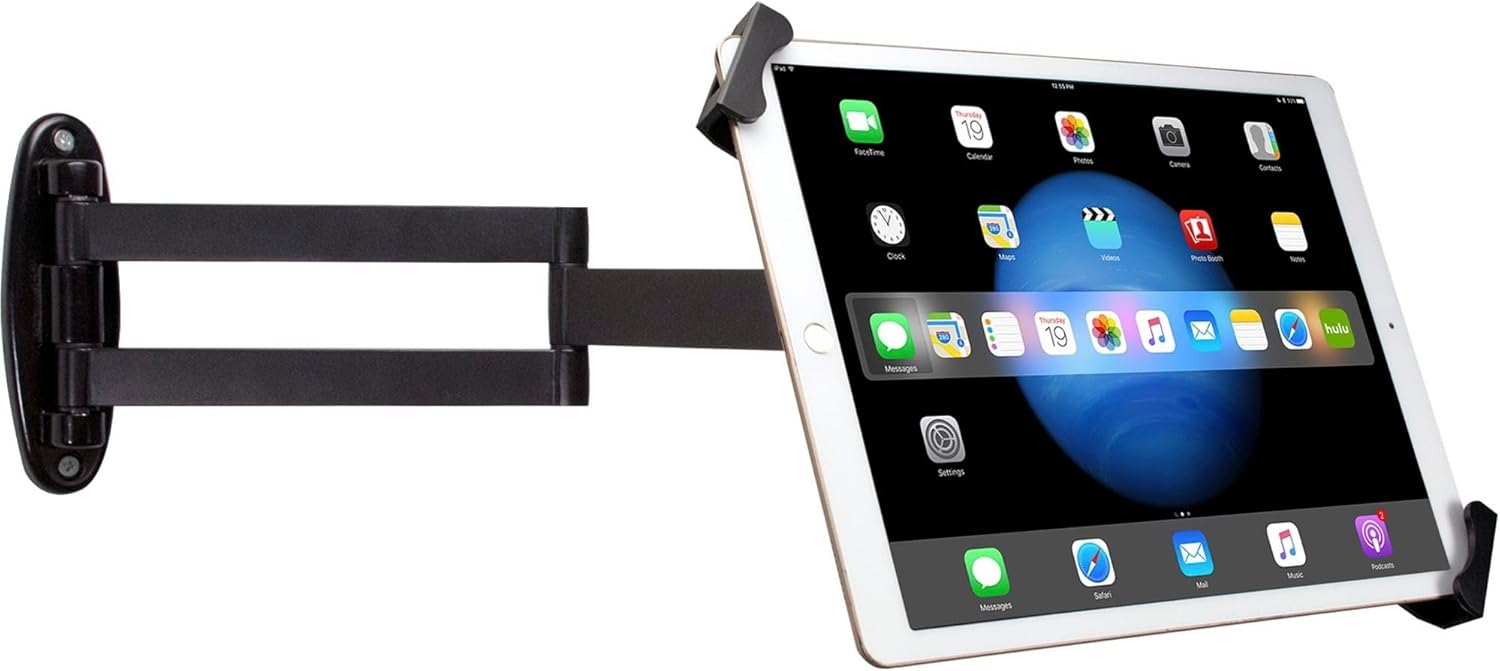 Security Wall Mount – CTA Articulating Arm Tablet Holder with 360-Degree Rotation for iPad 10th Gen 10.9-inch - iPad 7th/8th/9th Gen 10.2-inch - iPad Pro 12.9-inch & 7-13" Tablets - Black (PAD-ASWM)