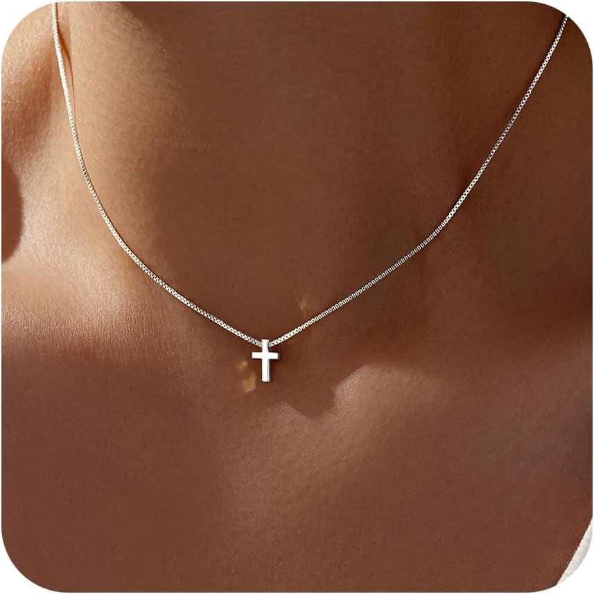 Cross Necklace for Women Girls, Dainty14K Real Gold Silver Plated Cross Choker Pendant Jewelry Non Tarnish Waterproof Trendy Cute Simple Small Necklace Easter Christian Baptism Religious Faith Jewelry Gifts