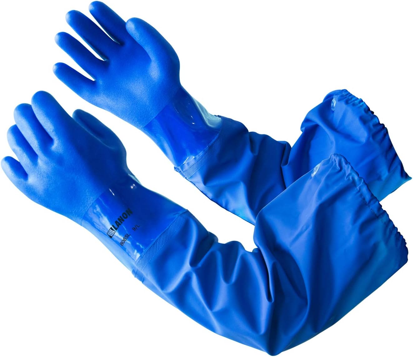 LANON PVC Coated Chemical Resistant Gloves, Reusable Heavy Duty Safety Work Gloves, Acid, Alkali & Oil Protection, 26" Elbow Length, X-Large