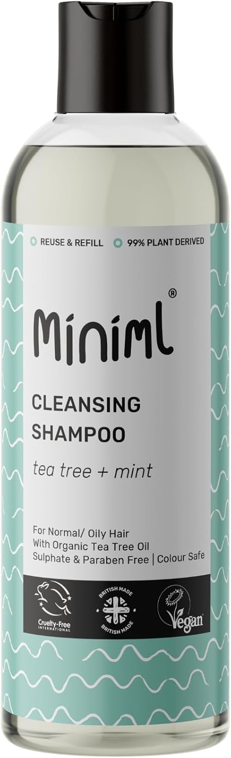 Miniml Natural Cleansing Hair Shampoo 500ml- Tea Tree & Mint, Purifying Formula, Normal to Oily Hair, Suitable for Sensitive Scalp & Skin, Sulphate & Paraben Free, Vegan & Cruelty Free