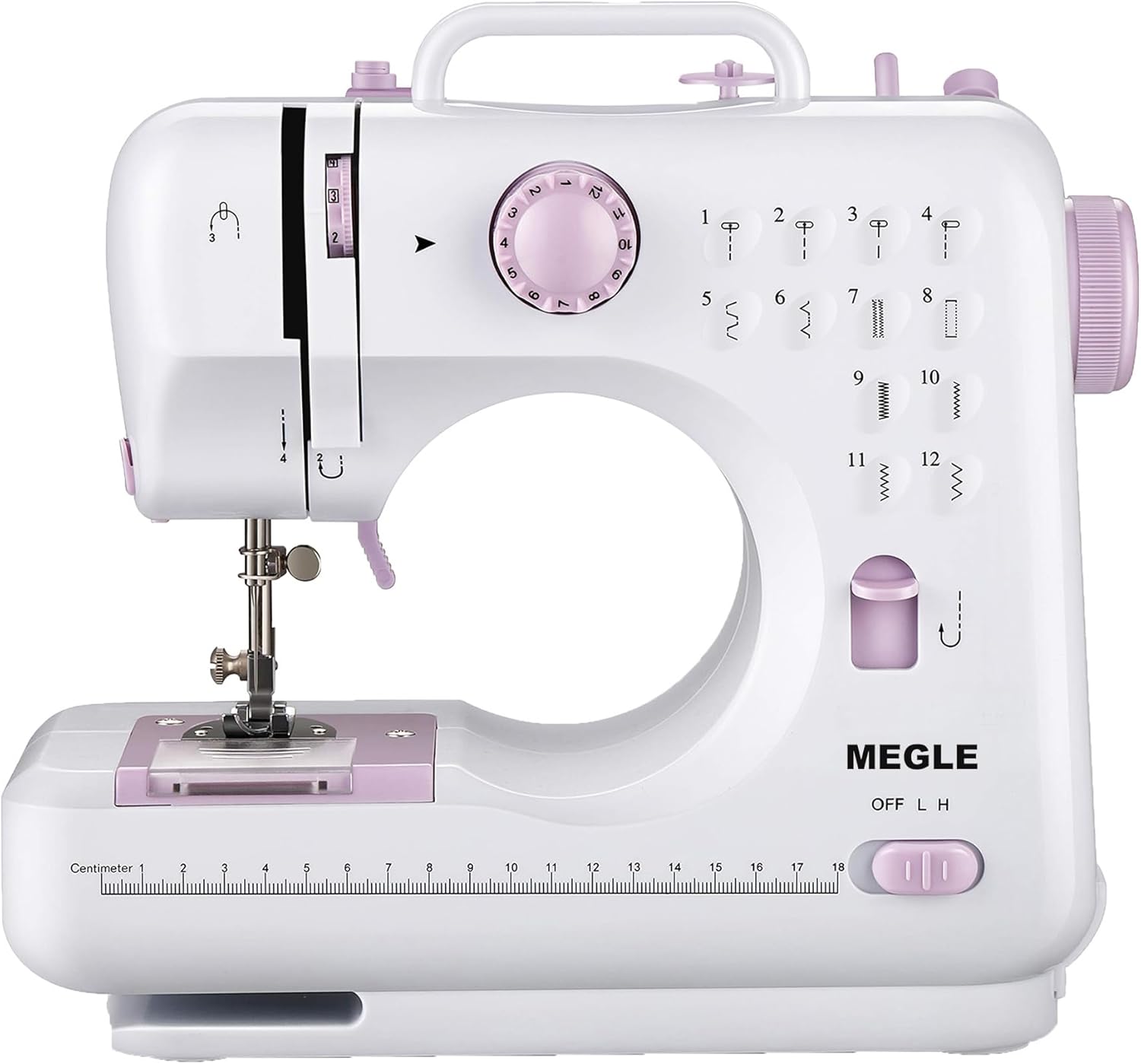 Sewing Machine with Foot Pedal for Beginners, Bulid in 12 Stitches, Automatically Rewound, Double Threads and Double Speeds, MEGLE FHSM-505