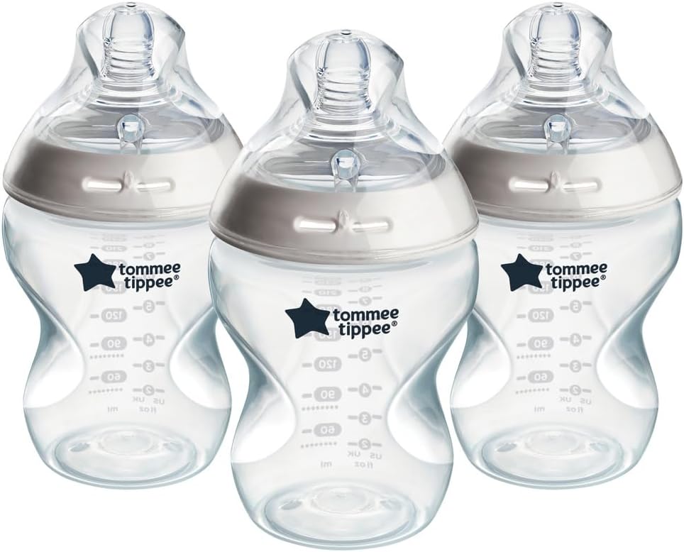 Tommee Tippee Natural Start Anti-Colic Baby Bottle, 260 ml, 0+ months, Slow Flow Breast-Like Teat for a Natural Latch, Anti-Colic Valve, Self-Sterilising, Pack of 3