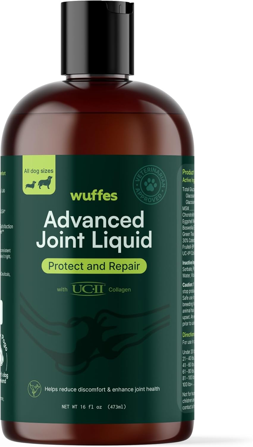Wuffes Advanced Joint Liquid for Dogs - Hip & Joint Support Supplement with Glucosamine, Chondroitin, UC-II® Collagen, and MSM, for Small & Large Breeds - 16 Oz