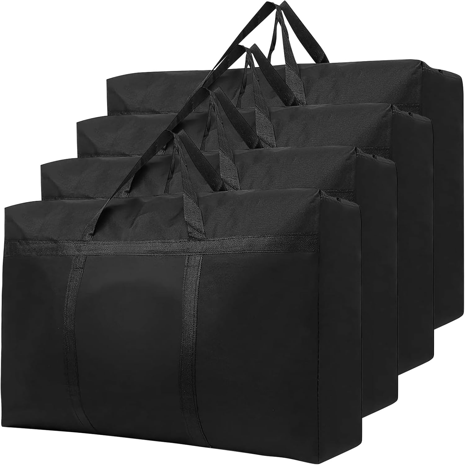4 Pack 125L Large Storage Bags with Zips, Waterproof 600D Oxford Moving Bags, Clothes Storage Bag for Duvets, Laundry, House Garden, Underbed Storage