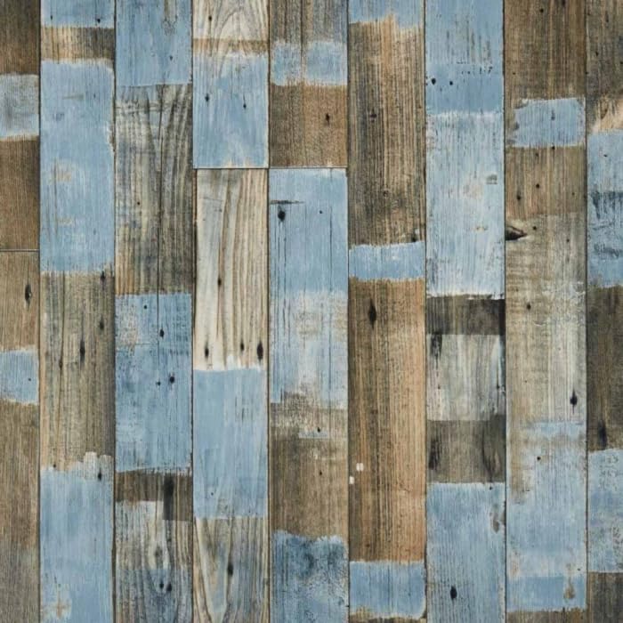 Blue Painted Wood Effect Cushion Vinyl Flooring Sheet Lino Rustic Oak Flooring For Bathrooms & Kitchens 2m 3m Width 2m To 7m Length (Ocean Painted Wood, 3m x 3m)