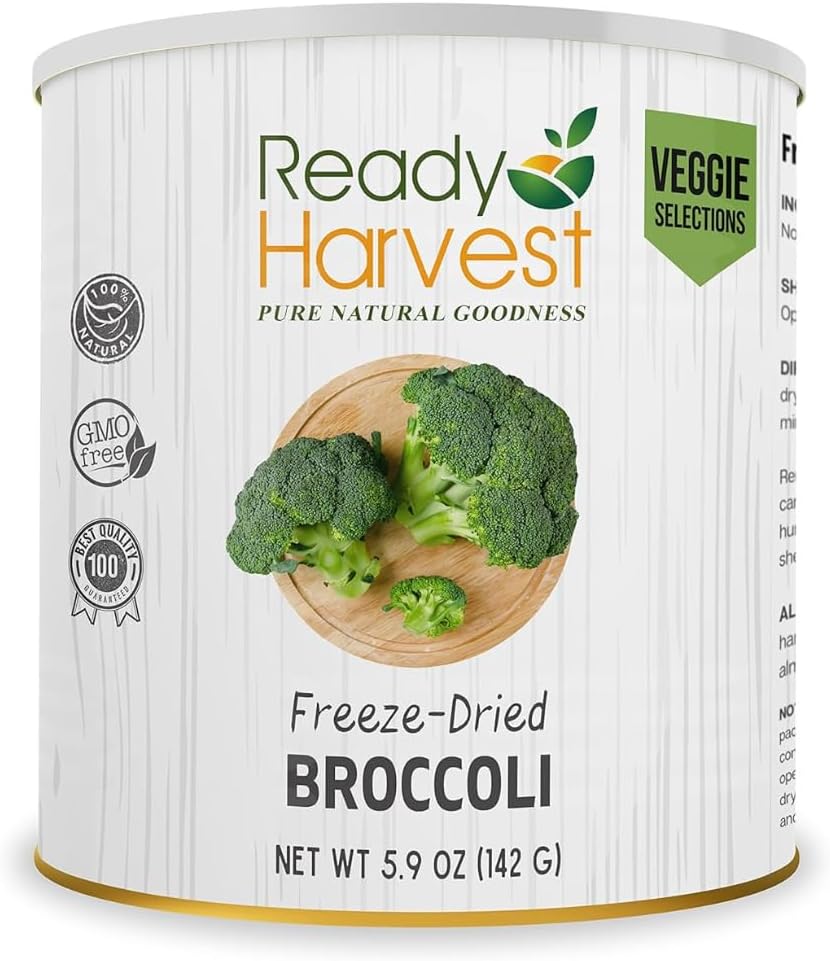 Ready Harvest Freeze Dried Food - Broccoli Florets | Emergency Food | Long-Term Storage | #10 Can | 25-Year Shelf Life | Cans Filled to the Top