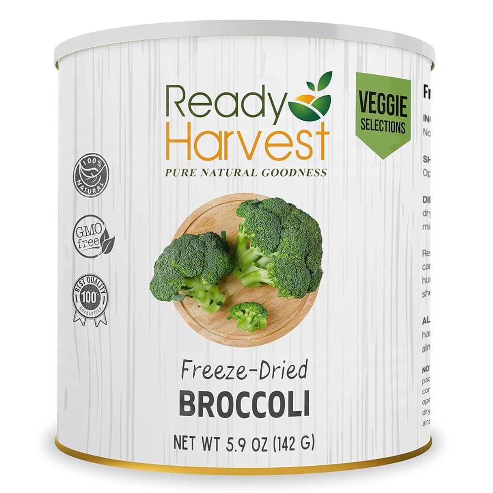 Ready Harvest Freeze-Dried Broccoli Florets – Dried Vegetables for Ramen | Pantry Staples & Emergency Canned Vegetables | Survival Food | Long-Term Food Supply | 25-Year Shelf Life | #10 Can | 5.9 oz