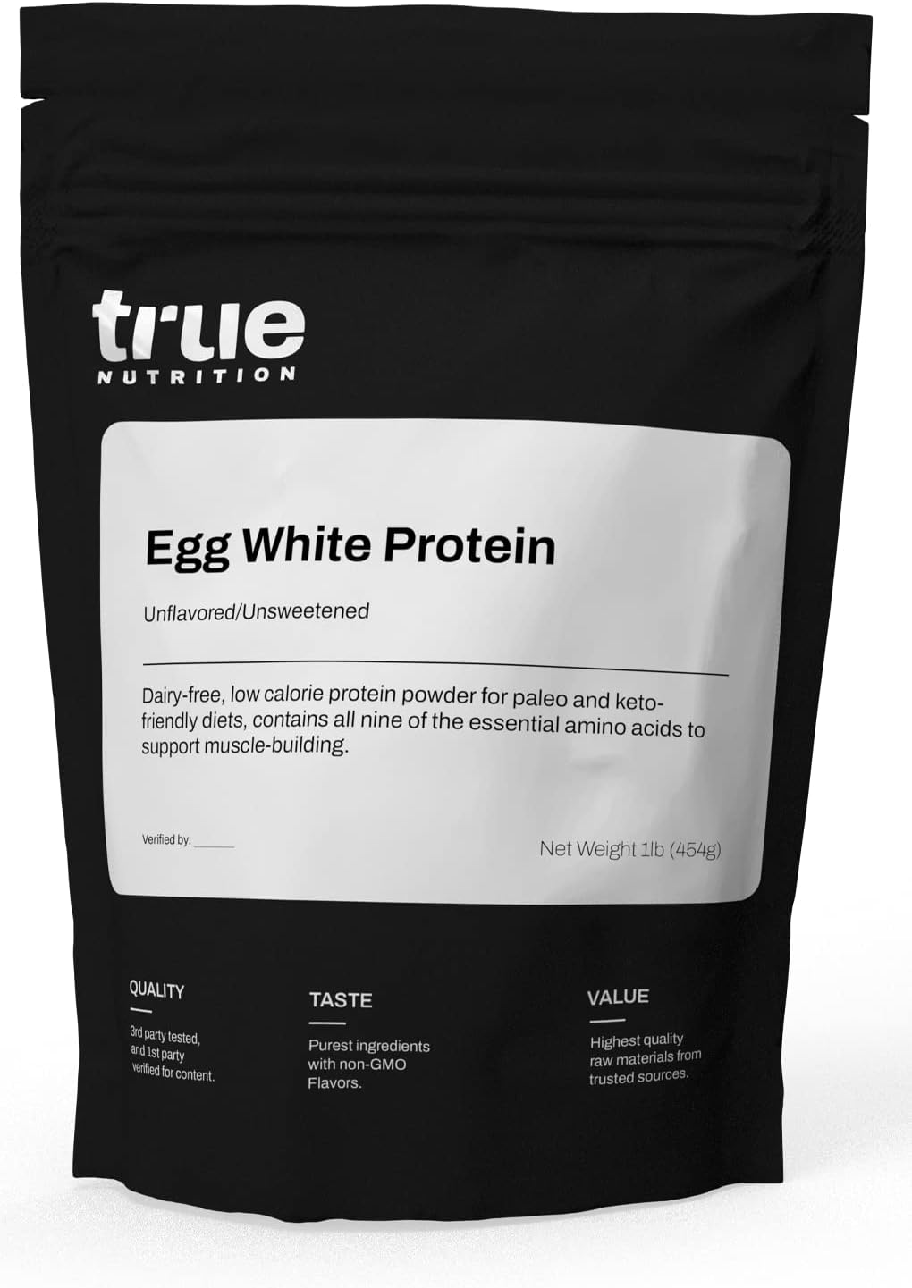 True Nutrition Egg White Protein Powder - 24g Non-GMO Egg Protein per Serving - Low Carb, Low Fat, Paleo, Keto, Gluten Free, Dairy Free, Soy Free (Unflavored/Unsweetened, 1lb)