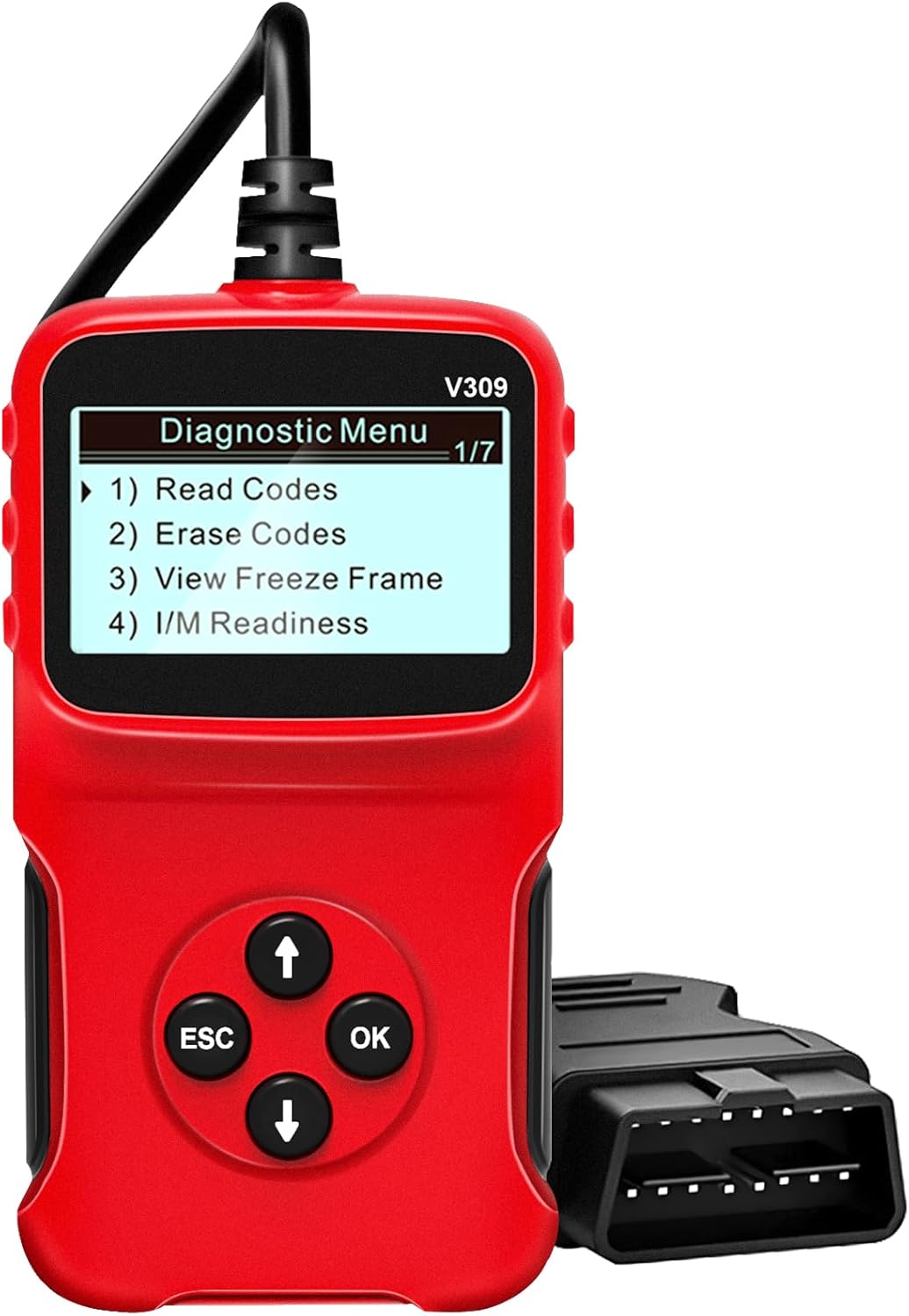 Car OBD2 Scanner Universal Wired Auto Engine Fault Code Reader CAN Diagnostic Scan Tool V309 for Check Engine Light, I/M Readiness Smog Check, HD LCD Display Screen