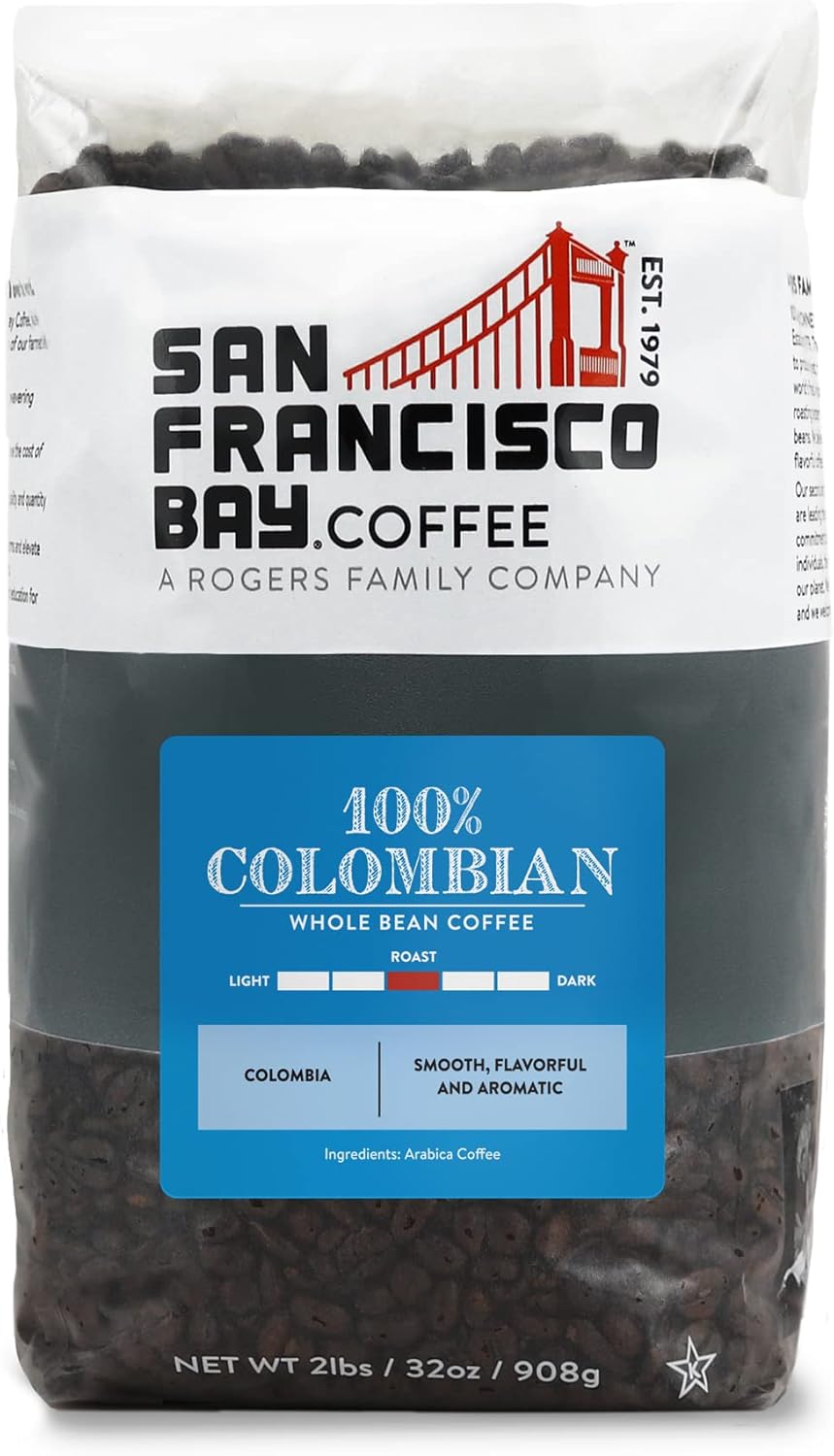 San Francisco Bay Colombian Supremo Whole Bean Coffee, 908g – Medium Roast 100% Arabica Beans – Smooth, Full-Bodied Flavour – Freshly Roasted in the UK