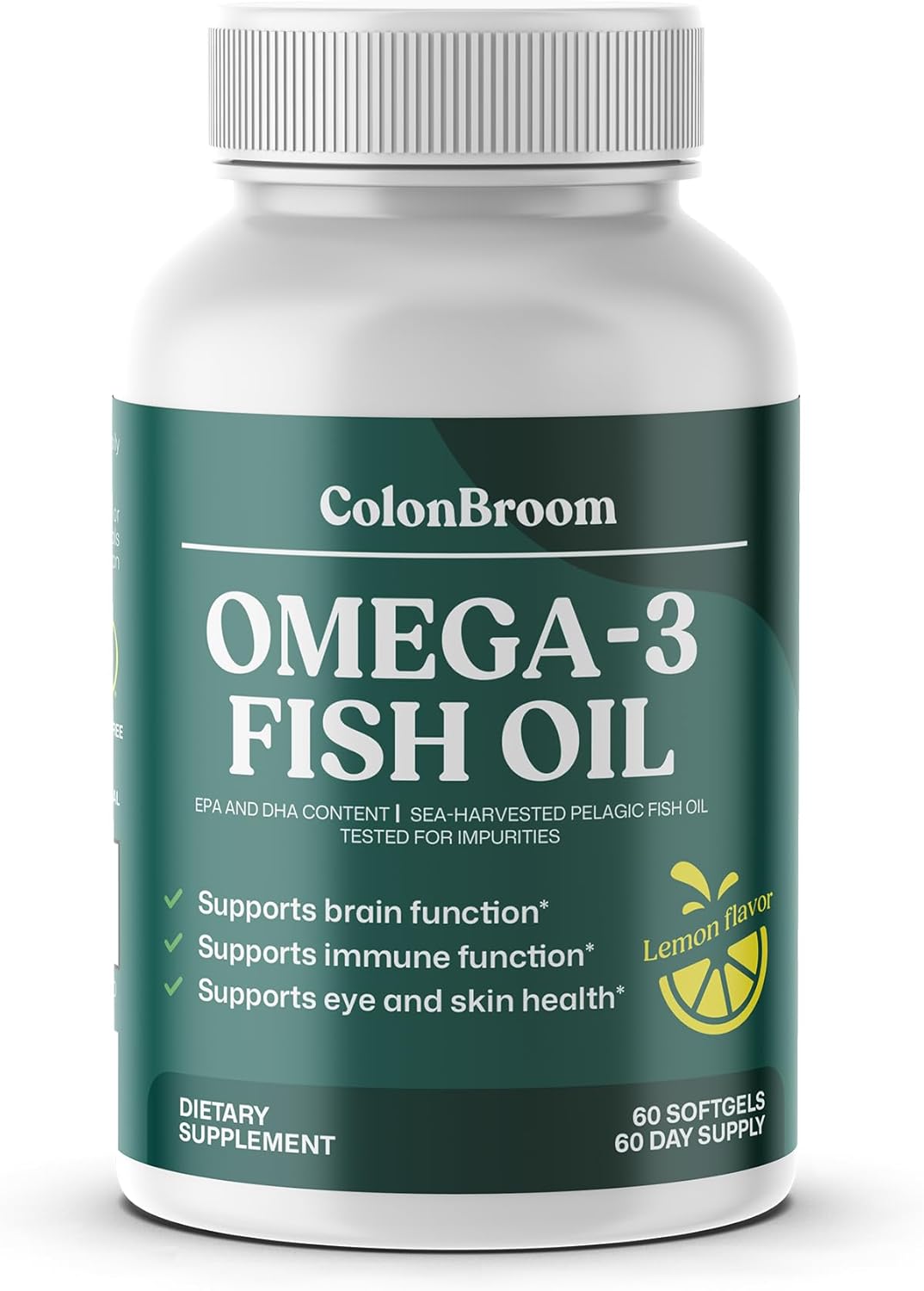ColonBroom Omega 3 Fish Oil 2640 mg Softgels | Lemon Flavor | Daily Fish Oil Omega-3 Supplement for Women & Men with EPA & DHA | Gluten-Free, Non-GMO, Natural (60 Softgels, 2 Month Supply)