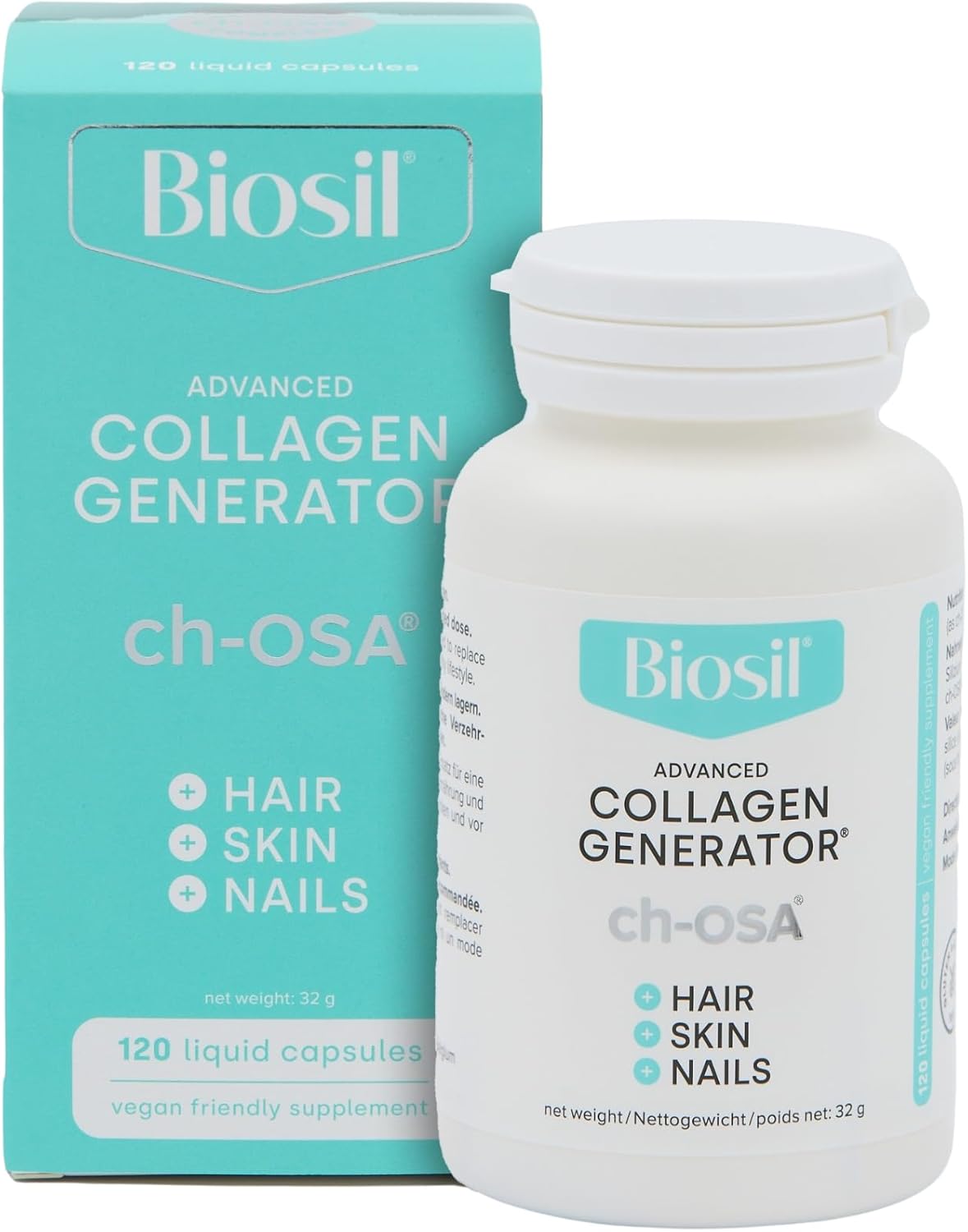 Biosil Collagen Generator - 120 Liquid Capsules - with Patented ch-OSA Complex - Generates & Protects Your Own Collagen - GMO Free - 60-Day Supply