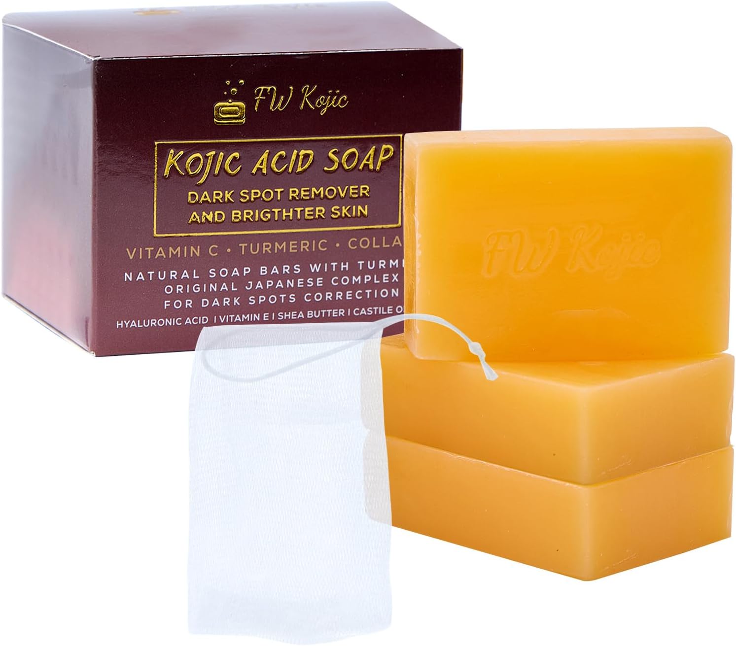 Pack of 3 Pure Kojic Acid Dark Spot Remover and Brighter Skin Soap,100g Soap Bar for Deep Facial & Body Skin Cleaning, Skin Moisturizing, Improve Uneven Skin Tone and Gently Healing Acnes