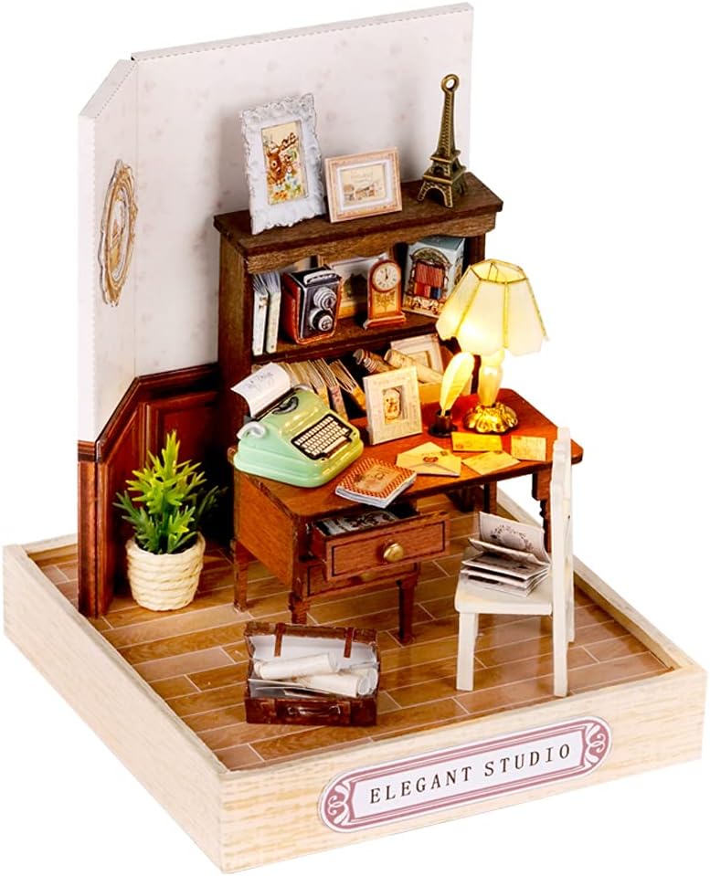 Flever Dollhouse Miniature DIY House Kit Creative Room with Furniture for Romantic Valentine's Gift (Elegant Studio)