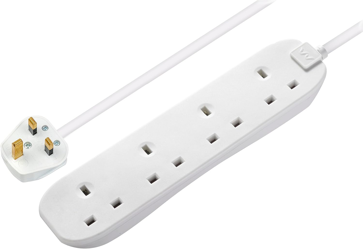 Masterplug Four Socket Extension Lead, Unswitched, 1 Metre Cable, 4-Way Plug Extension Cable, Power Strip, Basic Power, White, 13A, 4G, 1m, BFG110N