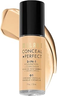 Milani Conceal + Perfect 2-in-1 Foundation + Concealer - Creamy Vanilla (1 Fl. Oz.) Cruelty-Free Liquid Foundation - Cover Under-Eye Circles, Blemishes & Skin Discoloration for a Flawless Complexion