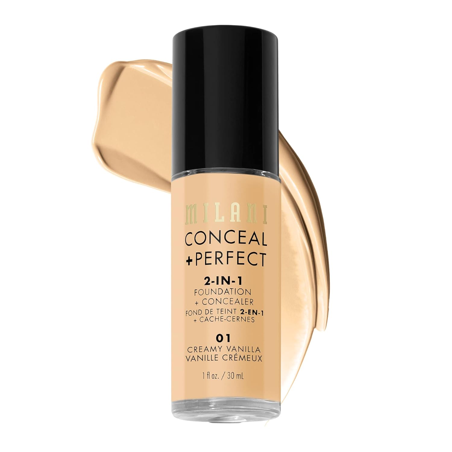 Milani Conceal + Perfect 2-in-1 Foundation + Concealer - Creamy Vanilla (1 Fl. Oz.) Cruelty-Free Liquid Foundation - Cover Under-Eye Circles, Blemishes & Skin Discoloration for a Flawless Complexion