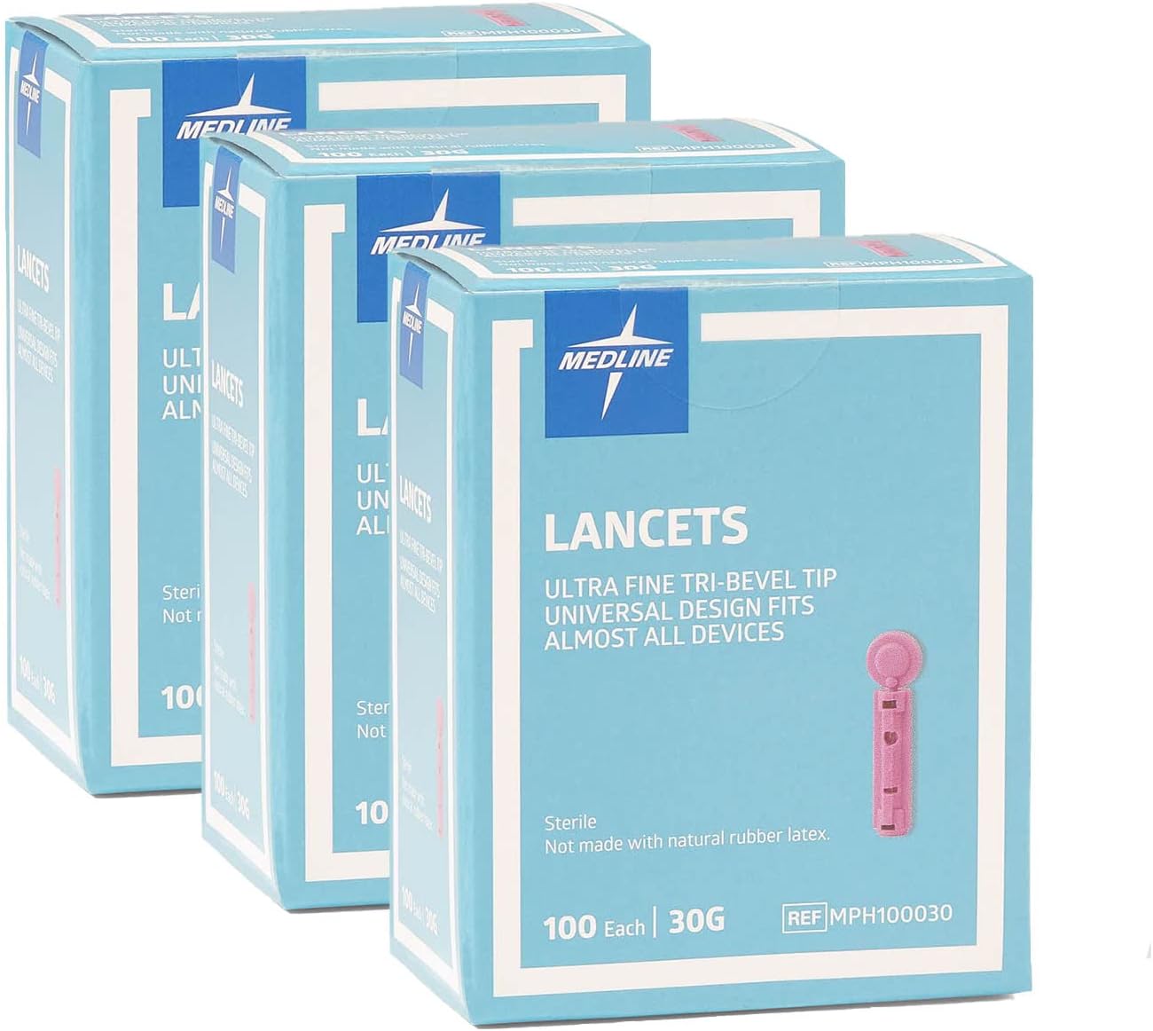 Medline General Purpose Lancet, Can be Used with Most Universal Lancing Devices, 30G, Box of 100 (Pack of 3)