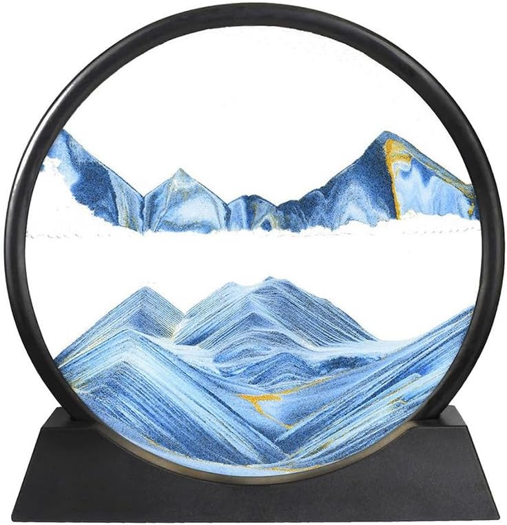 Warmiehomy 3D Moving Sand Art Pictures Flowing Sand Painting Hourglass Deep Sea Sandscape Liquid Motion Oasis Mini Kinetic Art Painting Ornament for Home Office Decor (Blue)