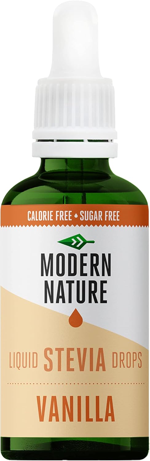 Modern Nature Vanilla Flavour Drops - Liquid Stevia Drops Sweetner - Zero Calorie Sugar Free Coffee Syrup Alternative – For Flavoured Coffee, Protein Powder, Yoghurt, Tea – Vegan, Keto Sweetener 50ml