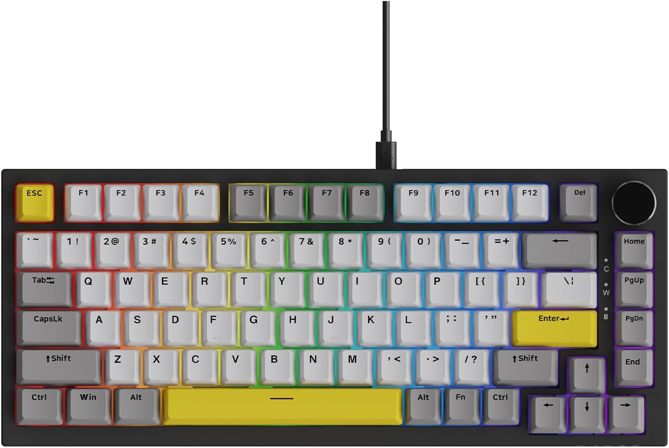 KA820 75% Wired RGB Hot Swap Mechanical Keyboard with Volume Knob - Poron Foam Gasket Mounted - South Facing LED - OME Profile PBT Keycap - Custom Linear Switch