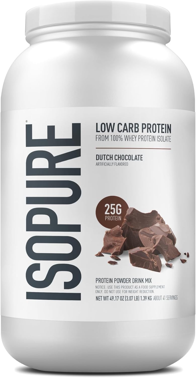 Isopure Low Carb 100% Pure Whey Isolate Protein Powder, Lactose Free, Gluten Free, With Vitamins, Dutch Chocolate, 25g Protein Per Serving, 3 Lbs, 41 Servings (Packaging May Vary)