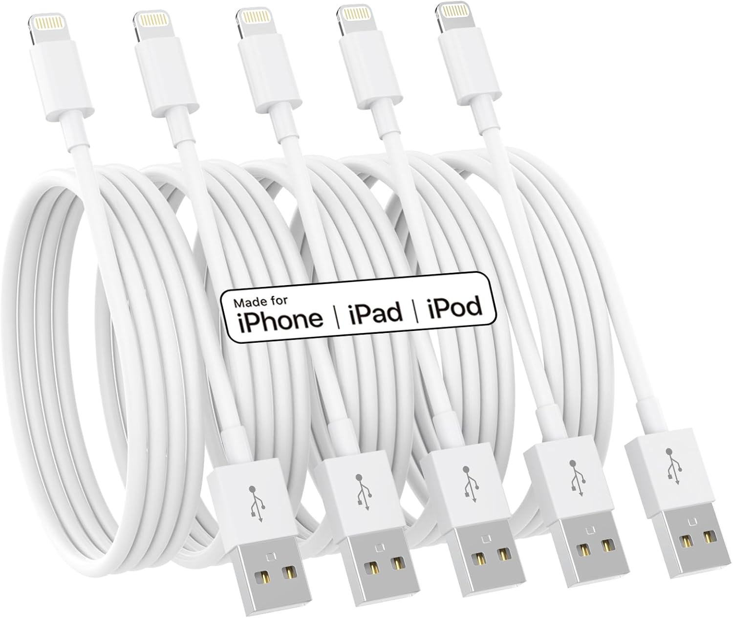 Apple MFi Certified iPhone Charger, 5 Pack Lightning Cable (3/3/6/6/10 FT) for iPhone 14/13/12/11 Pro Max/XS MAX/XR/XS/X/8/7 Plus iPad AirPods