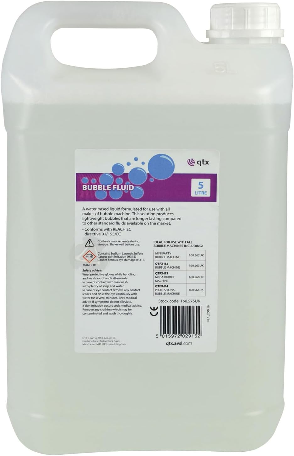 QTX | Long-Lasting Bubble Solution, Professional Bubble Fluid for All Machines | Ready-to-Use Bubble Liquid Mixture for Professional Events, Entertainers, and Home Use | 5 Litre