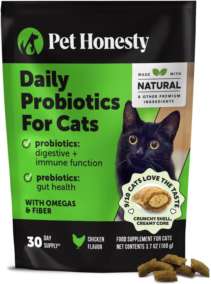 Cat Probiotics Gut + Immune Health Chews – Crunchy & Creamy Cat Treats for Digestive Health, Gut Flora & Constipation Relief – Supports Immunity, Regularity, & Healthy Digestion, 30-Day Supply Chicken