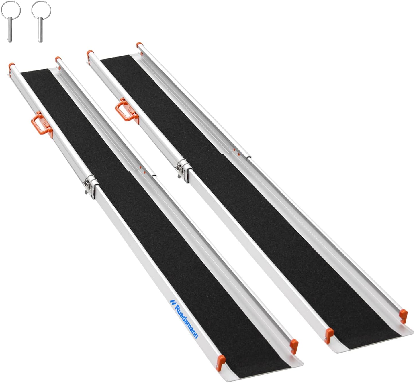 Ruedamann Portable Wheelchair Ramp, 8FT Adjustable Aluminum Ramp for Home, 600lbs Capacity,Telescoping Non-Skid Surface Wheel Chair Ramp for Home, Stairs, Steps