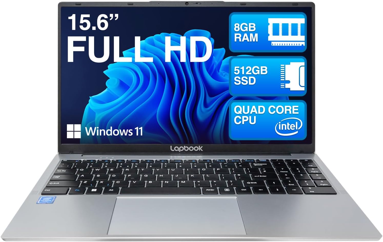 15.6" Full HD Laptop - 8GB RAM 512GB SSD, Windows 11 Home OS, J4125 Quad-Core CPU, AC WIFI, RJ45, Integrated Webcam - S15 N2 15 Inch Lightweight Laptop