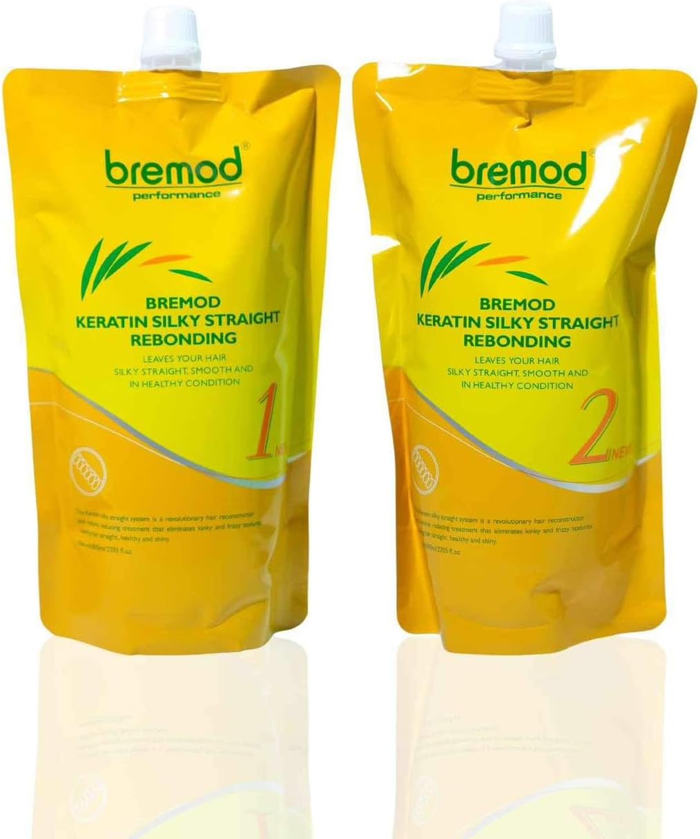 Bremod Keratin Silky Straight Rebonding Treatment, 2-Step System, Professional Hair Smoothing 800ml each