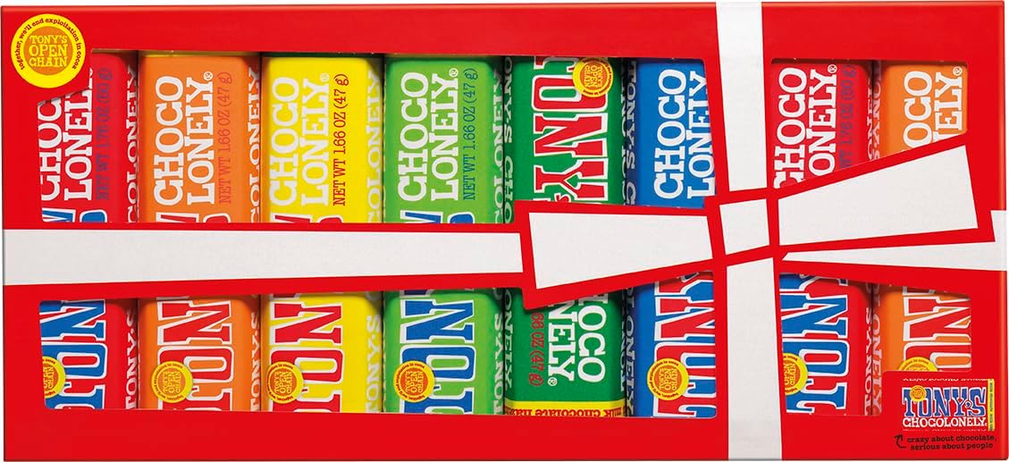 Tony's Chocolonely Small Bars Gift Box - 8 Bars, 385g, Selection Pack Gift Box, 6 Flavours, Vegetarian - Belgian Fairtrade Chocolate