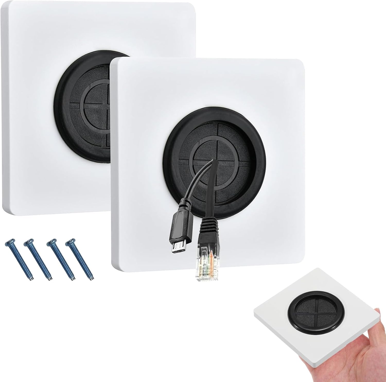 2 Pcs Wall Cable Entry Cover Plate, Wall Mounted Brush Faceplate, For Covering Outlets, Receptacles And Tidying Cords Wires Access Plate For Decorate Wall Home Office