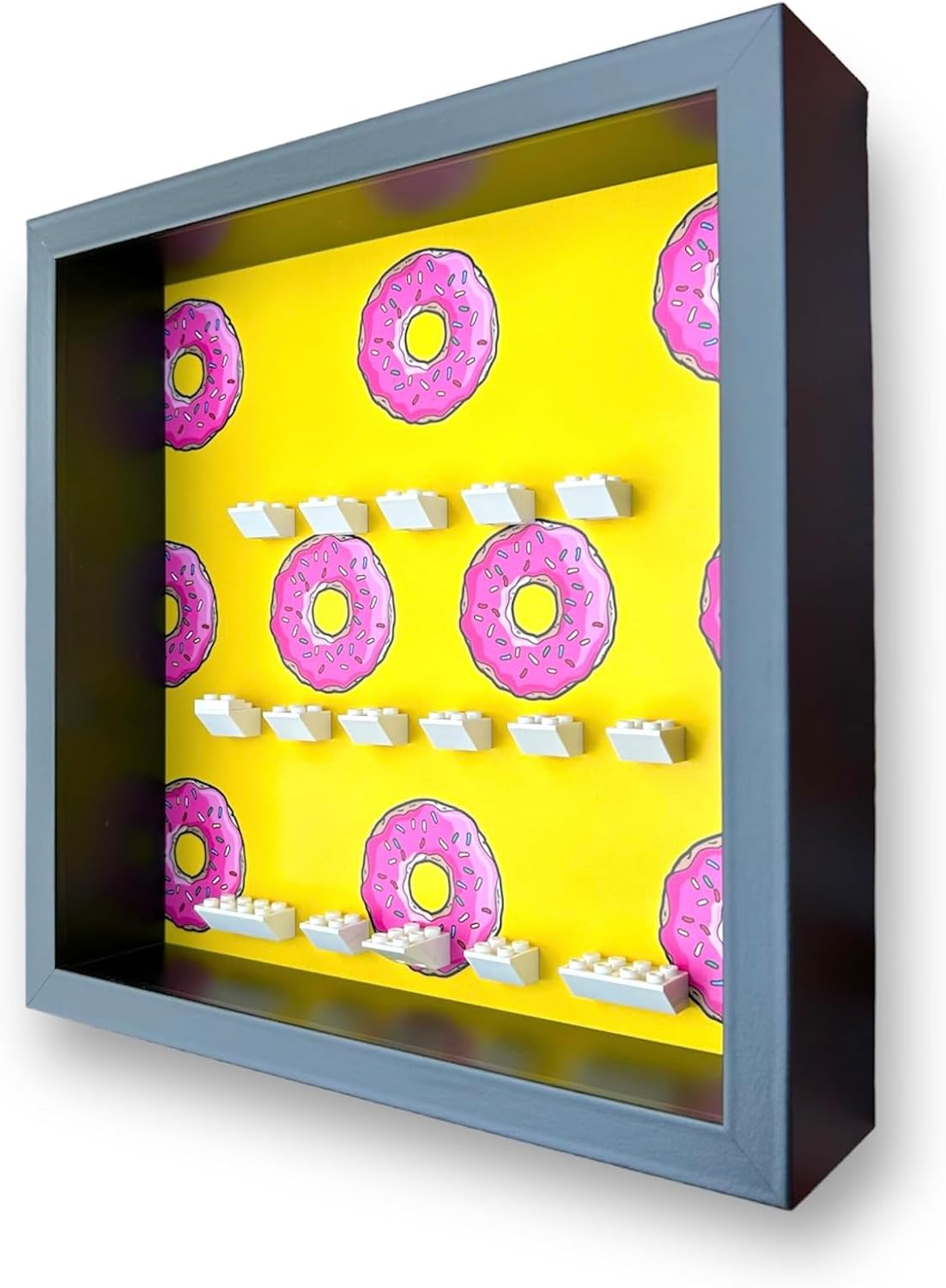 FRAMEPUNK Minifigure Display Case - for LEGO The Simpsons Minifigures Series 1 71005 or 2 71009 - Wall Mount or Free Stand - Deep for accessories - Removable Front - Donuts - Black Case