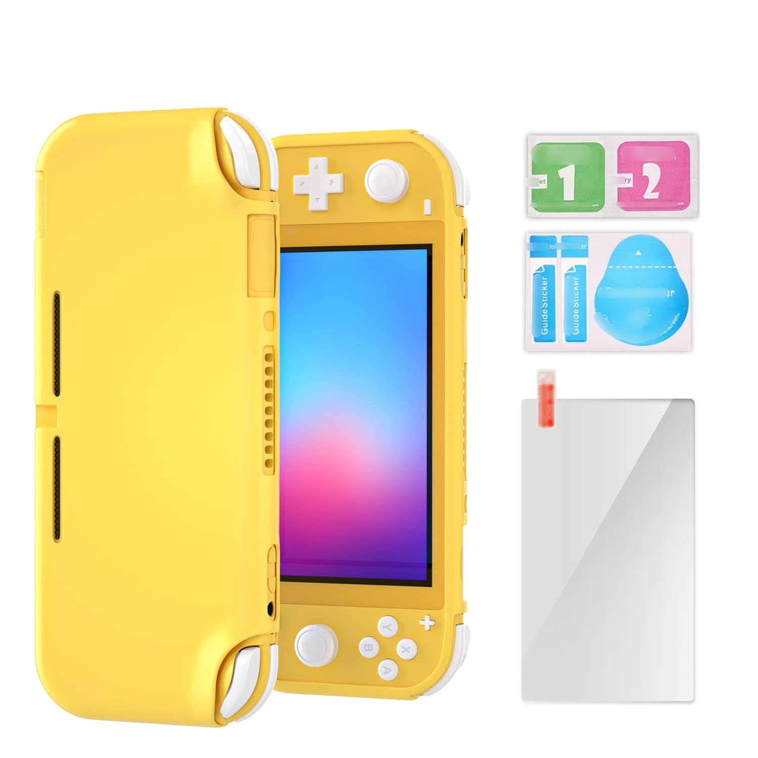 ECHZOVE TPU Case Compatible with Switch Lite, Protective Case Compatible with Switch Lite with Tempered Glass Screen Protector - Yellow