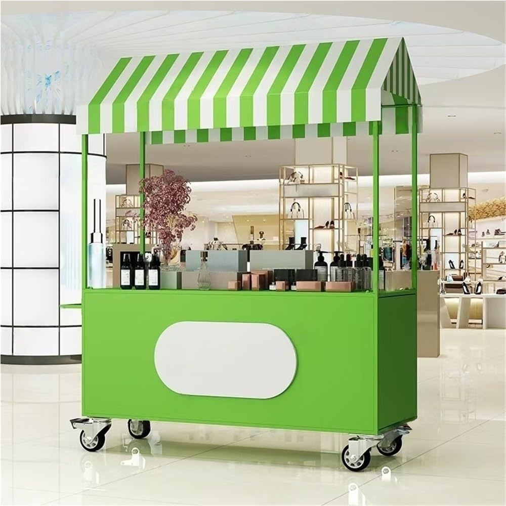 Outdoor Vendor cart, Commercial Business Mobile Street Food Vendor Cart, Foldable Vending Stand Kiosk Display Trolley with Canopy for Markets, Street Food(Green,47.2in)
