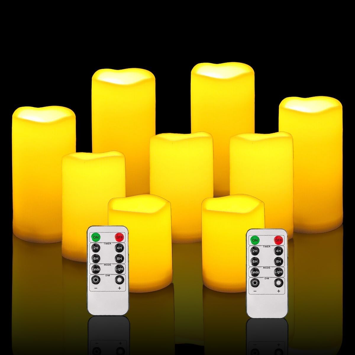 NICEME Waterproof Outdoor Flameless Candles with Remote Control and Timers Ivory LED Plastic Candles Battery Operated Flickering Pillar Candles for Outdoor Lanterns Patio Porch Long Lasting Set of 9