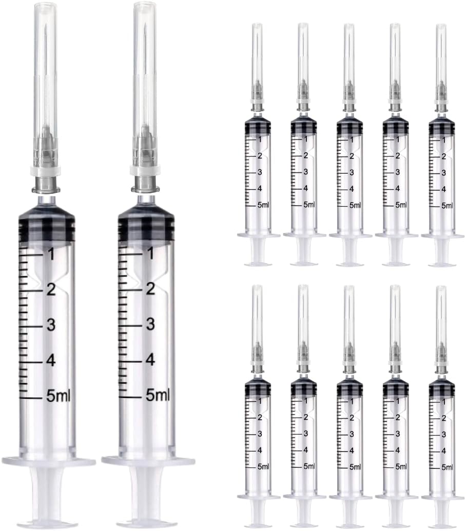 10 Pack 5 ml/cc Plastic Tube with 22G-30 mm Stainless Steel Dosing Accessories for Refill Liquids, Luer-Slip, Individually Packed, Refill Tubes for hobby and DIY, Multi-purpose measuring tools