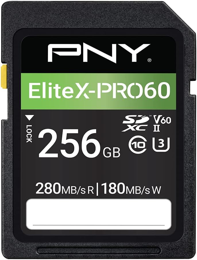 PNY 256GB EliteX-PRO60 U3 V60 UHS-II SDXC Flash Memory Card, 4K Ultra HD