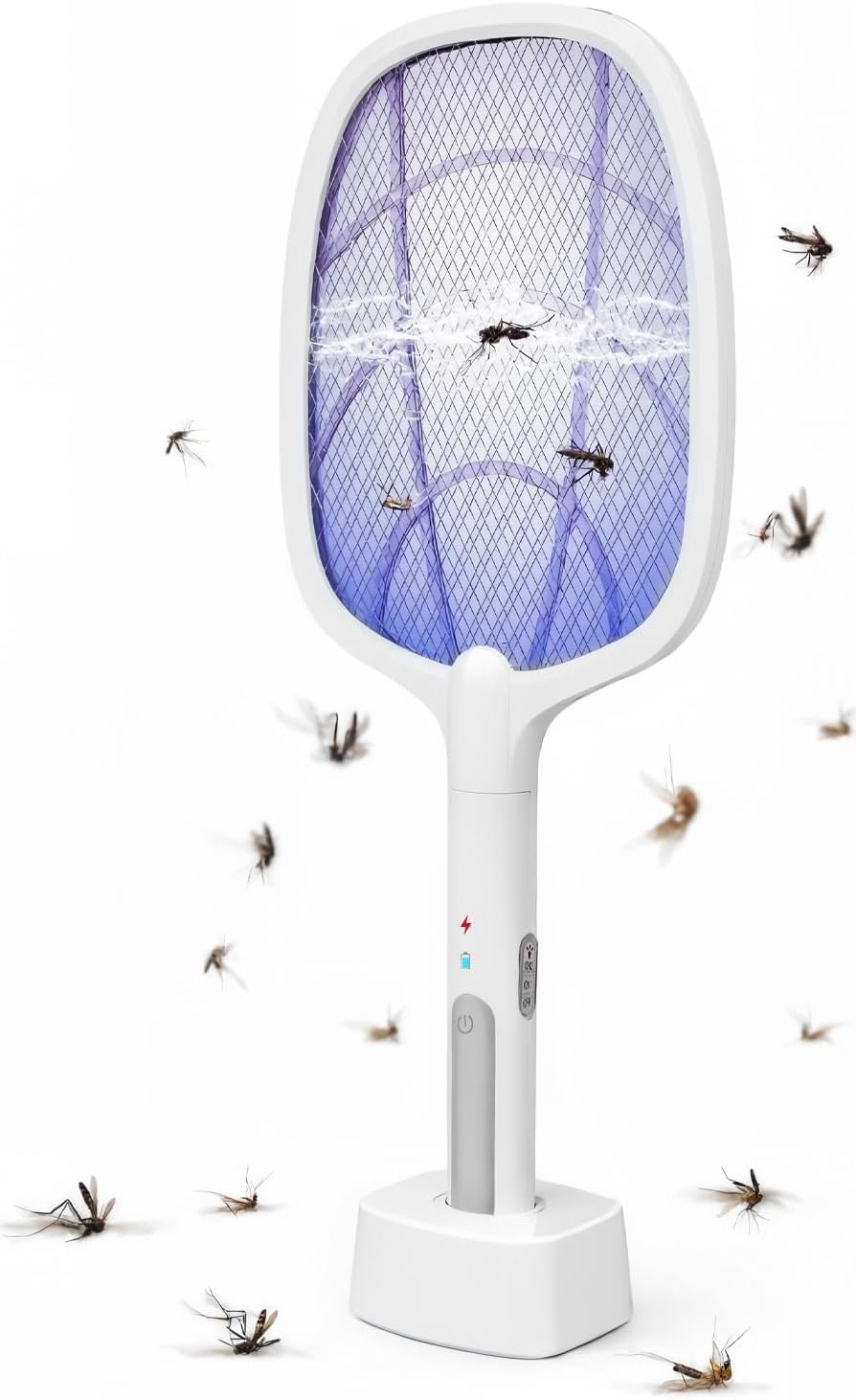 Electric Mosquito Bug Fly Swatter, Bug Zapper Racket Killer USB Rechargeable Bug Zapper Attractant LED Light, Electric Insect Killer Racket Fly Catcher for Indoor and Outdoor Pest Control