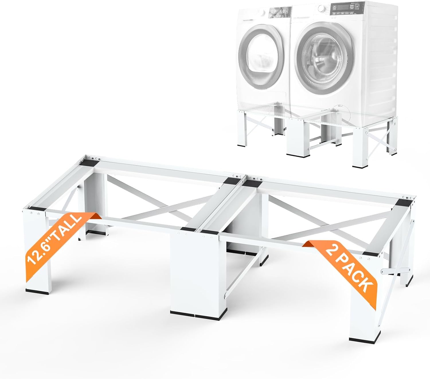 SKM 28" Dual-Pack Washer and Dryer Pedestals - Heavy-Duty Steel Laundry Stand Raiser for Washing Machine and Dryer, Compatible with Most 4.8-5.3 cu. ft. Capacity Appliances, White