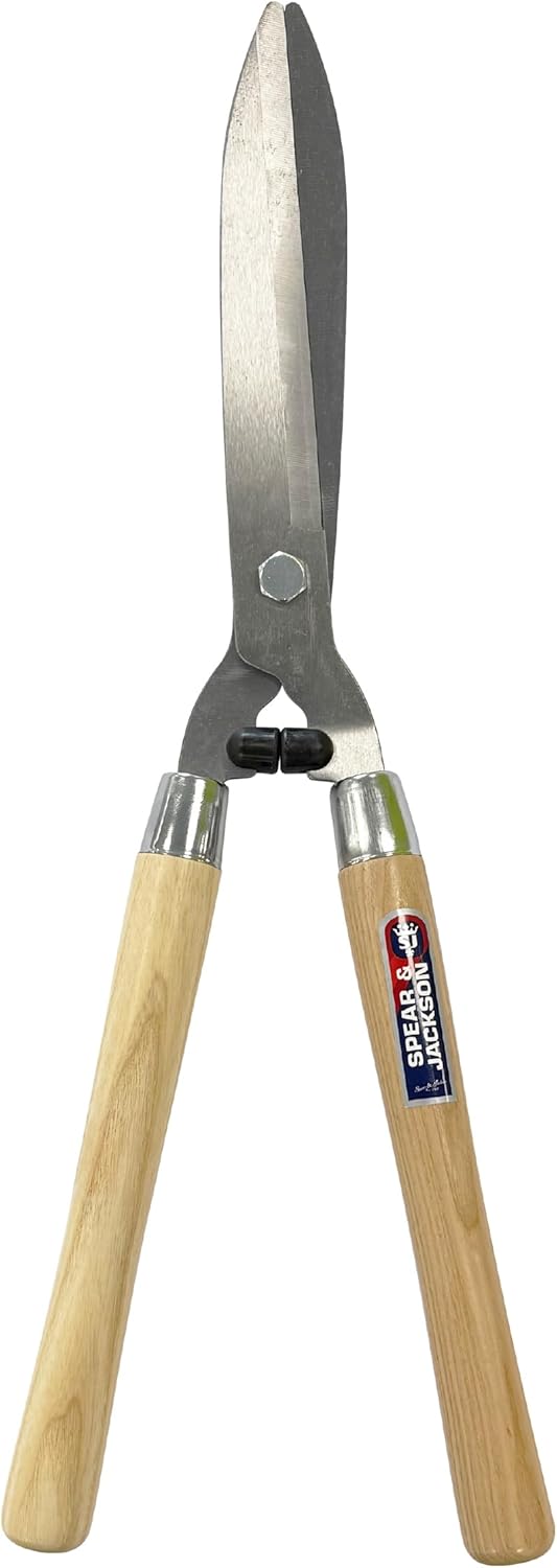 Spear & Jackson Razorsharp Wooden Handle Hedge Shears - FSC Lacquered Hardwood Handles (240mm) - General Purpose Shears for Topiary, Trimming & Shaping - Carbon Steel Chrome Plated