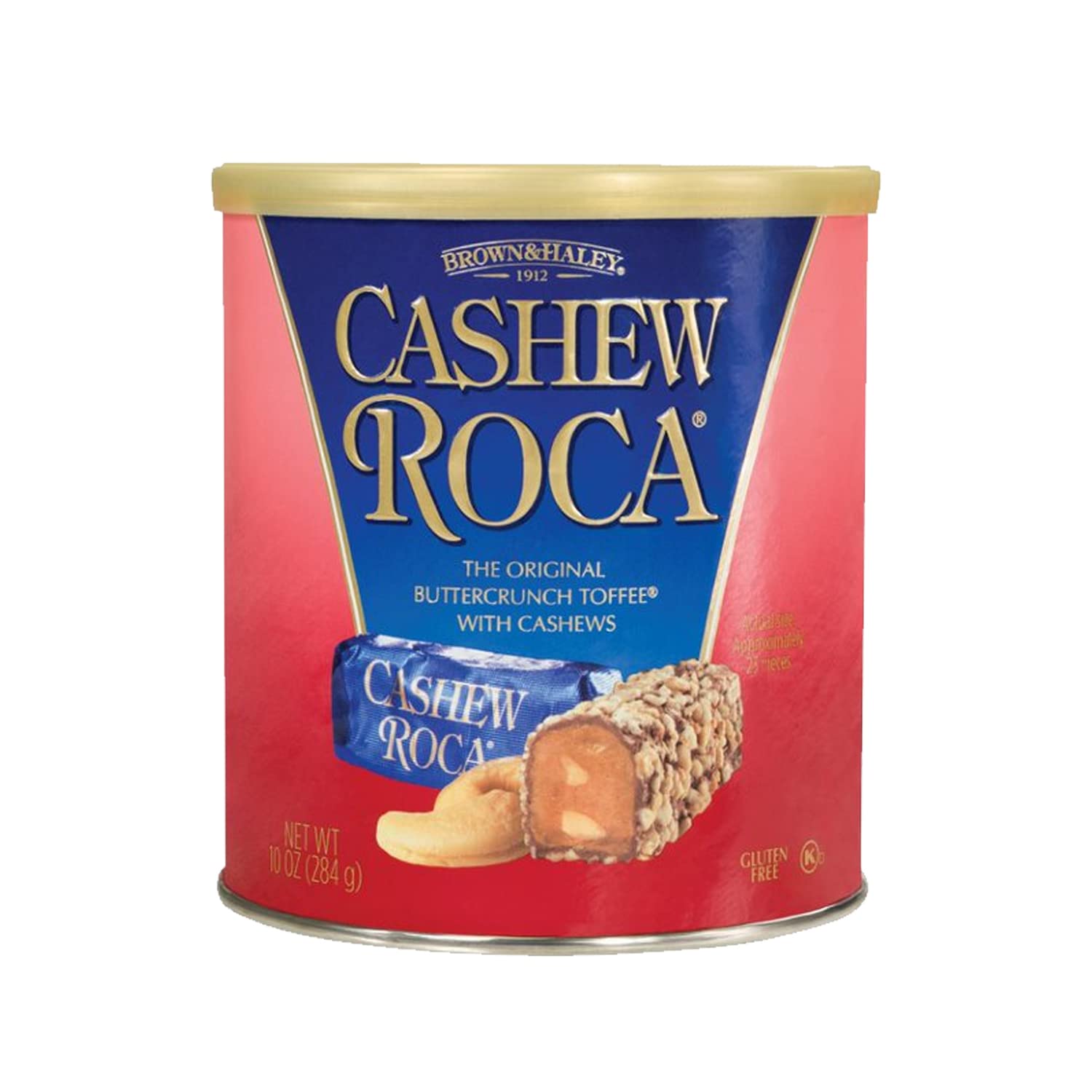 Brown & Haley CASHEW ROCA Canister, Individually Wrapped Buttercrunch Toffee with Cashews, 10 Ounces (Pack of 1)