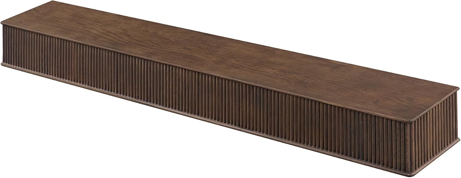 Modern Ember Monti 60 Inch Fireplace Wood Mantel Shelf with Fluted “Reed” Details in Umber | Natural White Oak Wood | Stained Finish | DIY Mounting Hardware Included | 60" W x 6" H x 8" D