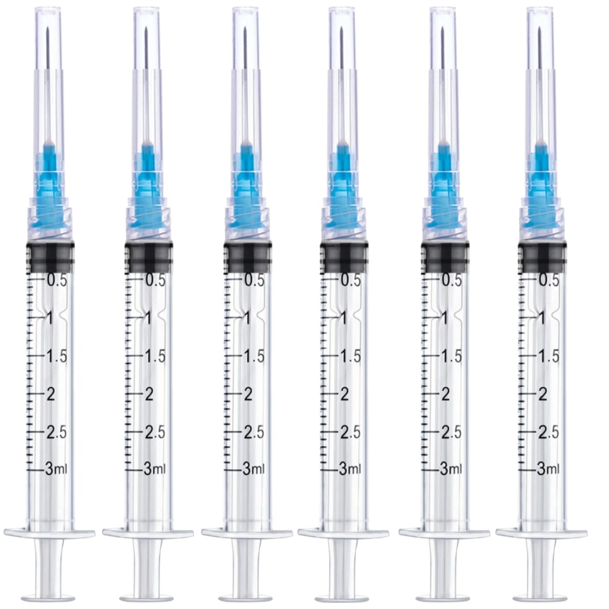 50 Pack 3ml 23Ga - 1 Inch Luer Lock Sample Measuring Lab Supplies, Individually Sealed Wrapped