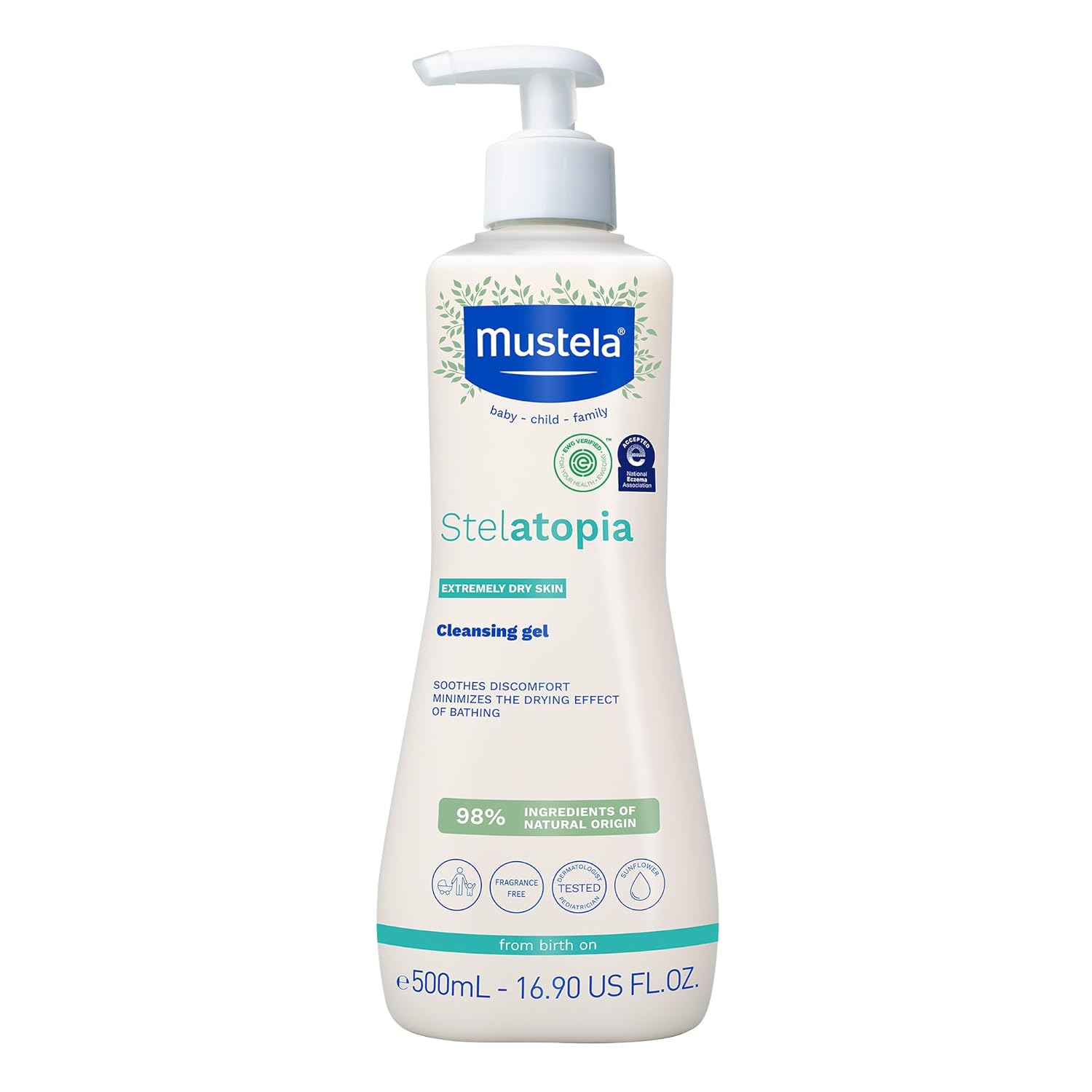 Mustela Stelatopia Eczema-Prone Skin Cleansing Gel - Baby Face & Body Wash with Natural Avocado & Sunflower Oil - Fragrance-Free & Tear Free - Various Sizes