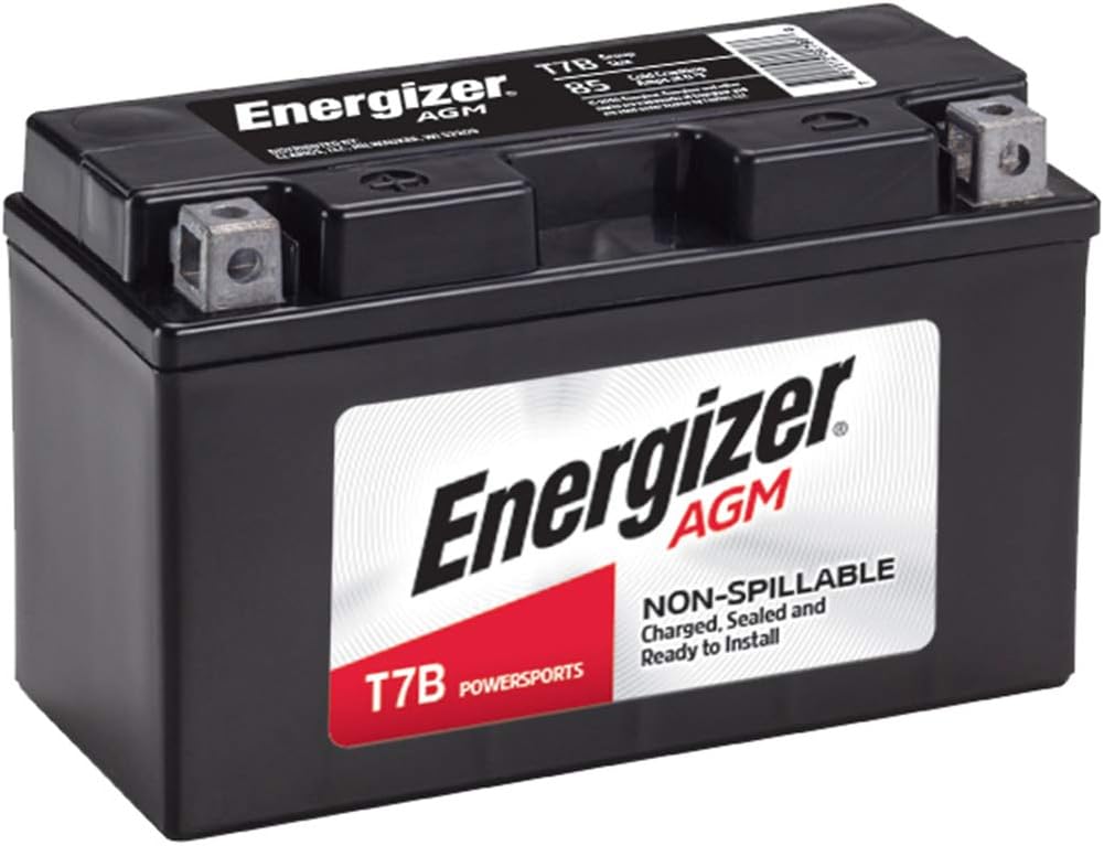 Energizer T7B AGM Motorcycle and ATV 12V Battery, 85 Cold Cranking Amps and 6 Ahr. Replaces: YTX7B-BS and others